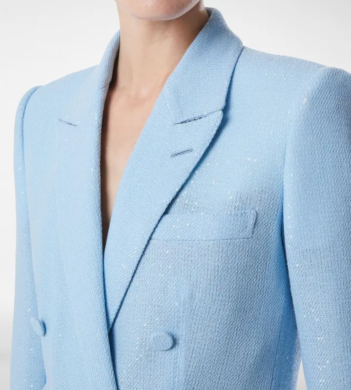 SEQUINED WOOL BLEND CREPE DOUBLE BREASTED JACKET SKY online